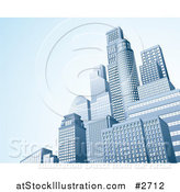 Vector Illustration of a 3d Urban Office Skyskrapers with Blue Copyspace by AtStockIllustration