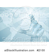 Vector Illustration of a 3d Virtual Hand Pushing a Button on a Blue Map Screen by AtStockIllustration