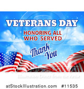 Vector Illustration of a 3d Waving American Flag with Veterans Day Honoring All Who Served Thank You Text and Blue Sky by AtStockIllustration