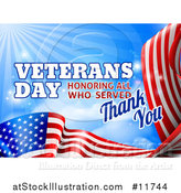 Vector Illustration of a 3d Waving American Flag with Veterans Day Honoring All Who Served Thank You Text and Blue Sky by AtStockIllustration