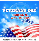 Vector Illustration of a 3d Waving American Flag with Veterans Day Honoring All Who Served Thank You Text and Sky by AtStockIllustration
