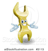 Vector Illustration of a 3d Welcoming Golden Wrench Character by AtStockIllustration