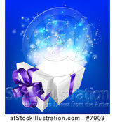 Vector Illustration of a 3d White and Purple Open Gift Box with Magic over Blue by AtStockIllustration