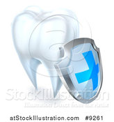 Vector Illustration of a 3d White Tooth with a Protective Dental Shield by AtStockIllustration