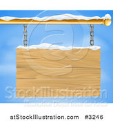 Vector Illustration of a 3d Wooden Shingle Sign with Snow and Blue Sky by AtStockIllustration