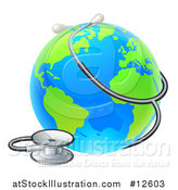 Vector Illustration of a 3d World Earth Globe with a Stethoscope by AtStockIllustration