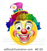 Vector Illustration of a 3d Yellow Clown Smiley Emoji Emoticon Face with a Rainbow Wig by AtStockIllustration