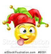 Vector Illustration of a 3d Yellow Male Smiley Emoji Emoticon Face Court Jester Making a Funny Face by AtStockIllustration