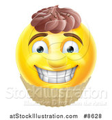 Vector Illustration of a 3d Yellow Male Smiley Emoji Emoticon Face Cupcake by AtStockIllustration