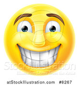 Vector Illustration of a 3d Yellow Male Smiley Emoji Emoticon Face Grinning with Shiny Teeth by AtStockIllustration