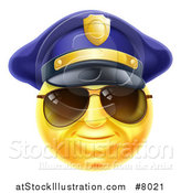 Vector Illustration of a 3d Yellow Male Smiley Emoji Emoticon Face Police Officer Wearing Sunglasses by AtStockIllustration