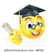 Vector Illustration of a 3d Yellow Male Smiley Emoji Emoticon Graduate Holding a Diploma by AtStockIllustration