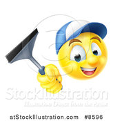 Vector Illustration of a 3d Yellow Male Smiley Emoji Emoticon Window Washer Holding a Squeegee by AtStockIllustration