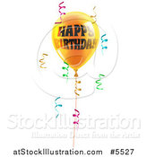 Vector Illustration of a 3d Yellow Party Balloon and Confetti Ribbons with Happy Birthday Text by AtStockIllustration