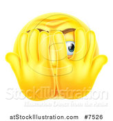Vector Illustration of a 3d Yellow Smiley Emoji Emoticon Covering His Face and Peeking Through Fingers by AtStockIllustration