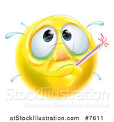 Vector Illustration of a 3d Yellow Smiley Emoji Emoticon Face Sick with a Fever and Thermometer by AtStockIllustration