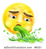 Vector Illustration of a 3d Yellow Smiley Emoji Emoticon Face Throwing up Green Puke by AtStockIllustration