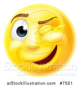 Vector Illustration of a 3d Yellow Smiley Emoji Emoticon Face Winking by AtStockIllustration