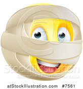 Vector Illustration of a 3d Yellow Smiley Emoji Emoticon Face with Mummy Wrappings by AtStockIllustration