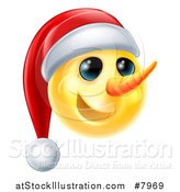 Vector Illustration of a 3d Yellow Snowman Smiley Emoji Emoticon Wearing a Christmas Santa Hat by AtStockIllustration