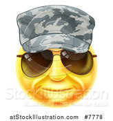 Vector Illustration of a 3d Yellow Soldier Smiley Emoji Emoticon Face Wearing Sunglasses and a Camo Hat by AtStockIllustration