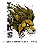 Vector Illustration of a Aggressive Male Lion Roaring Mascot Head and Text by AtStockIllustration