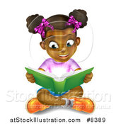 Vector Illustration of a Amazed Black Girl Sitting on the Floor and Reading a Book with Light Glowing from the Pages by AtStockIllustration