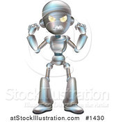 Vector Illustration of a Angry Metallic Robot Character Waving His Fists by AtStockIllustration