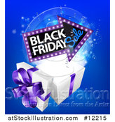 Vector Illustration of a Arrow Shaped Marquee Black Friday Sale Sign over a Christmas Gift Box by AtStockIllustration