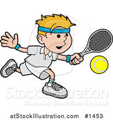 Vector Illustration of a Athletic Blond Man Running After a Tennis Ball During a Game on the Court by AtStockIllustration