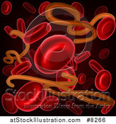 Vector Illustration of a Background of 3d Blood Cells and the Ebola Virus on Black by AtStockIllustration
