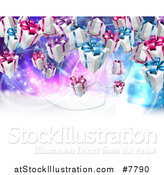 Vector Illustration of a Background of Birthday or Christmas Gift Boxes over a Purple and Blue Background with Text Space by AtStockIllustration