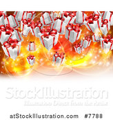 Vector Illustration of a Background of Birthday or Christmas Gift Boxes over Bright Lights with White Text Space by AtStockIllustration