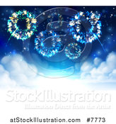 Vector Illustration of a Background of Fireworks Bursting in the Sky over Whtie Clouds with Text Space by AtStockIllustration