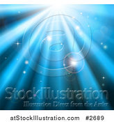Vector Illustration of a Background of Orbs Sparkles and Blue Light Shining down by AtStockIllustration