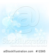 Vector Illustration of a Background of Winter Snowflakes and Flares on Blue by AtStockIllustration