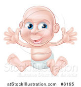 Vector Illustration of a Bald Blue Eyed Caucasian Baby Boy Sitting in a Diaper and Holding out Both Arms by AtStockIllustration