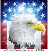 Vector Illustration of a Bald Eagle Head over an American Burst with Stars and Stripes by AtStockIllustration