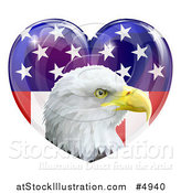 Vector Illustration of a Bald Eagle Head over an American Flag Heart by AtStockIllustration