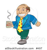Vector Illustration of a Balding Boss Man in Mismatched Clothing Carrying a Cup of Coffee by AtStockIllustration
