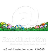 Vector Illustration of a Banner of Easter Eggs and Flowers in Grass by AtStockIllustration