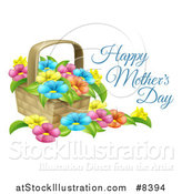 Vector Illustration of a Basket Full of Colorful Flowers and Happy Mothers Day Text by AtStockIllustration