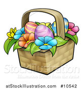 Vector Illustration of a Basket of Easter Eggs and Colorful Flowers by AtStockIllustration