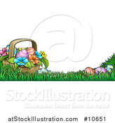 Vector Illustration of a Basket of Easter Eggs and Flowers in Grass by AtStockIllustration