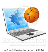 Vector Illustration of a Basketball Crashing Through a 3d Laptop Screen by AtStockIllustration