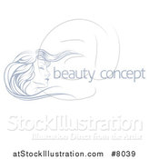 Vector Illustration of a Beatiful Woman's Face in Profile, with Long Hair Waving in the Wind, with Sample Text by AtStockIllustration