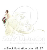 Vector Illustration of a Beautiful Bride Walking with Swirls Behind Her by AtStockIllustration