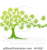 Vector Illustration of a Beautiful Gradient Green Tree with a Leaf Flying Away in the Breeze by AtStockIllustration