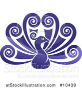 Vector Illustration of a Beautiful Shiny Gradient Purple Peacock Bird with Swirly Feather Plumes by AtStockIllustration