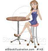Vector Illustration of a Beautiful Young Caucasian Woman Sitting at a Table, Drinking Tea or Coffee Alone by AtStockIllustration